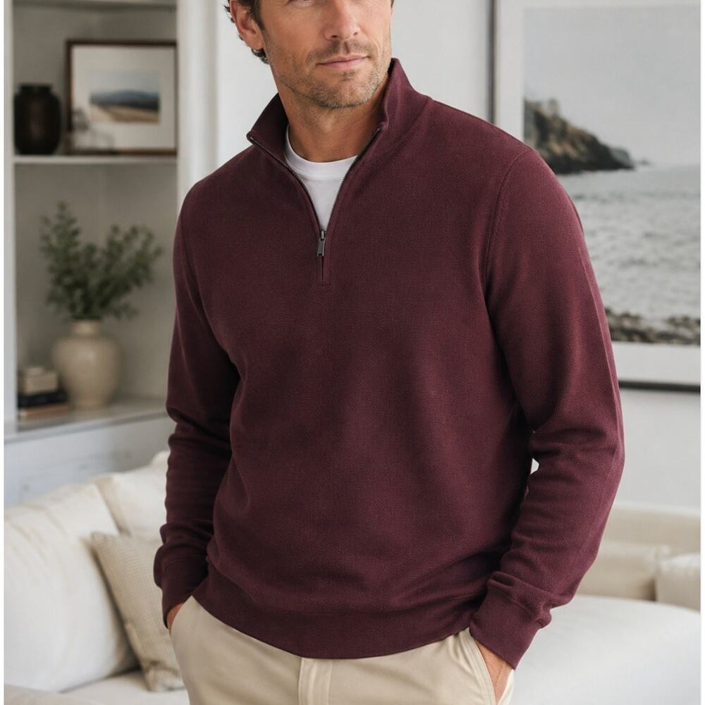 Ted Baker Textured 1/4 Zip Pullover Sweater Burgundy Size M Smart Casual Luxe